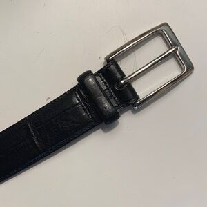Cole Haan Men's Black Leather Belt with Silver Buckle